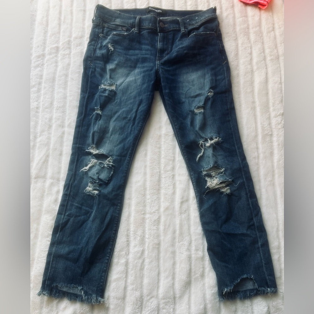 Express Skinny Jeans - Dark Blue Distressed